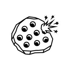Cartoon Asteroid with Impact Sparkles.