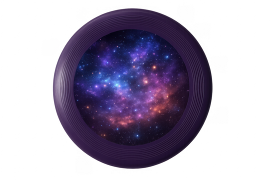 Frisbee disc containing vibrant space nebula and stars
