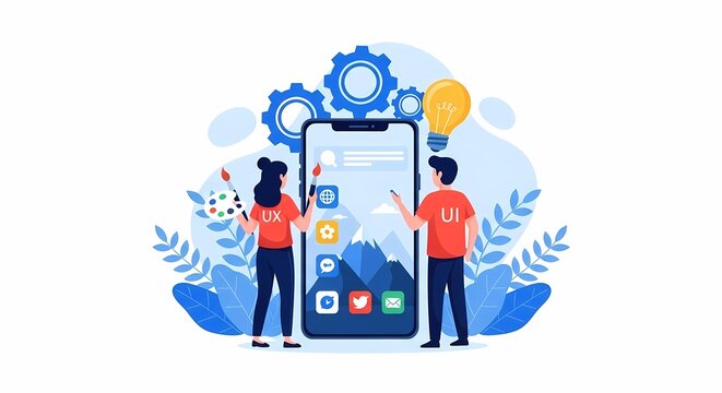 Creative designers building mobile software interfaces and developing digital applications for smartphone users while collaborating on team projects to improve overall user experience and