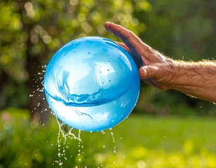 Water splashing from a blue ball