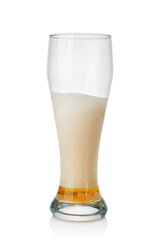 Beer with foam in glass isolated on white background