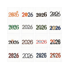 Multiple artistic renderings of the year 2026 in various creative fonts and styles