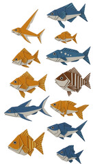 Eye-catching collection of origami-style fish, perfect for ocean-themed designs and creative projects