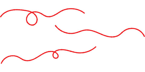 Red isolated vector thread icons on white background. Modern isolated curved thread on red colour. Three different shapes thread on white page. 