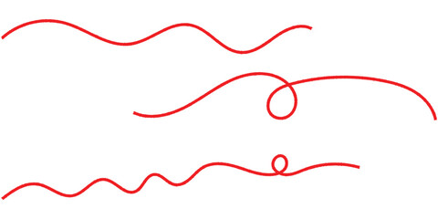 Red isolated vector thread icons on white background. Modern isolated curved thread on red colour. Three different shapes thread on white page. EPS 10. 