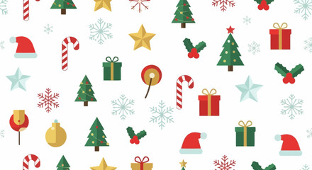 Festive Christmas vector background pattern with geometric winter holiday icons, white background