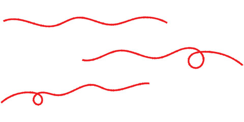  Isolated red curved thread on white background. Red thread icon sets on white background. Vector red thread set on white page.  Isolated curved threads on white page.