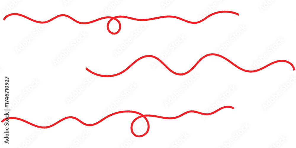 Wall mural isolated curved threads on white page. isolated red curved thread on white background. red thread ic