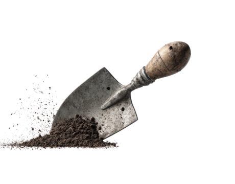 Old trowel with soil splash