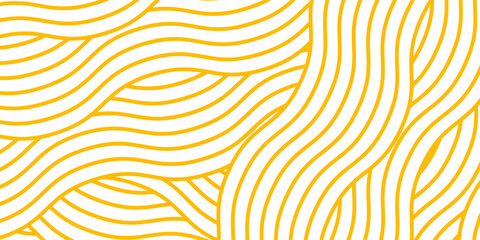 Yellow instant noodle, pasta and spaghetti texture with geometric wavy lines. Ramen, pasta vector pattern. Background abstract food illustration