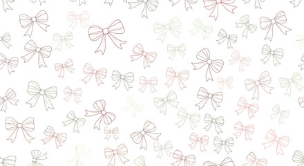 Seamless vector pattern of pastel bows in pink, red, and green, perfect for wrapping paper or fabric design, white background