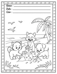 Fototapeta premium Fluffy Friends Coloring Page & Book for Adults and Kid. High resolution (300 DPI), Ready to print on standard 8.5x11-(A4) inch paper With (No Bleed), Black and White. Vector illustration
