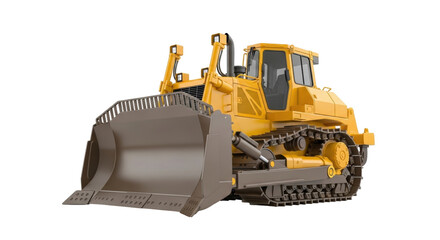 Isolated yellow bulldozer, construction equipment, vehicle for moving dirt and rubble, heavy machinery