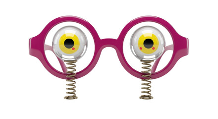 Isolated silly wacky glasses, pink eyeglasses with googly eyes, comedic eye accessory