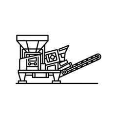 Industrial Crusher Machine with Conveyor Belt Line Art Icon.