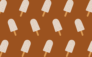 Seamless repeating pattern of creamy white ice pops on warm brown background