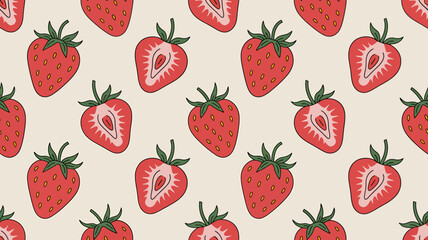 Seamless pattern design of fresh ripe red strawberries for a sweet and juicy background