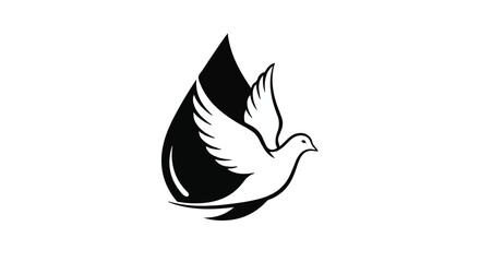 Fototapeta premium Symbol of peace and hope emerging from darkness, a white dove flies from a black teardrop shape.