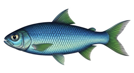Isolated Blue Fish with Green Fins, a Scaled Aquatic Animal for Illustrations and Artworks