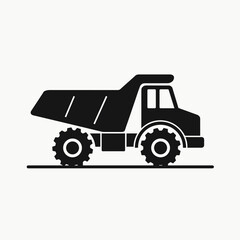 Naklejka premium Construction topics shown with dump truck icon with minimal details. Dump truck vehicle is ready for work on building project, transporting heavy materials like dirt, gravel, or sand,