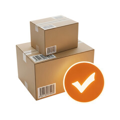 Delivery confirmation of cardboard shipping boxes with a check mark icon