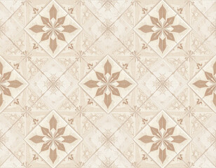 Texture of ceramic tiles with geometric patterns in beige color. Building materials. Design mockup and background.