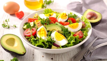 Delicious and Healthy Salad with Avocado, Eggs, and Fresh Tomatoes