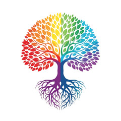 Vibrant rainbow tree of life symbolizing growth and connection