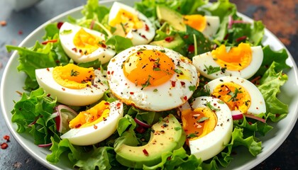 Delicious and Healthy Salad with Eggs and Avocado: A Gourmet Meal