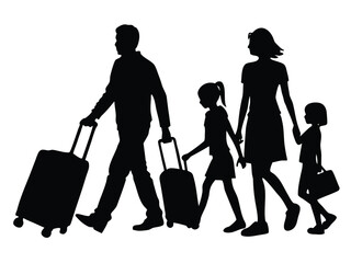 Vector art of silhouette of a family with luggage going on vacation