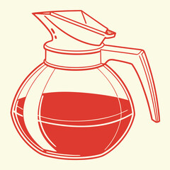 Illustration of a glass coffee pot with red liquid isolated on cream background