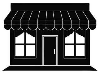 Vector art of black silhouette of a store with awning