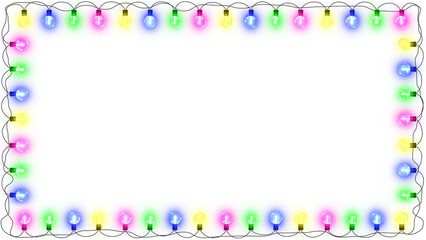 colorful string lights border frame new year and christmas light on transparent background, png winter holiday and birthday party celebration 3drgb light show design element	