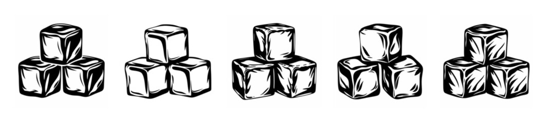 Five identical stacked ice cubes with internal textures symbolizing refreshment and coolness
