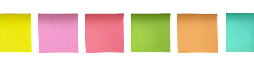 Collection of colorful sticky notes in a row isolated on transparent background