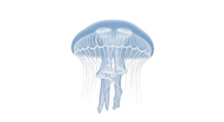 Isolated Jellyfish Swimming Underwater with Delicate Tentacles in Light Blue Tones