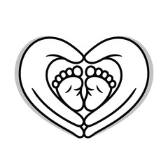 Hands cradling baby feet forming a heart shape symbol of love