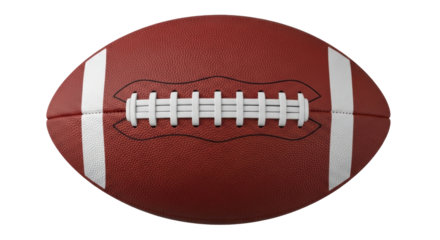 Isolated American football on neutral background, sports equipment with laces and textured skin