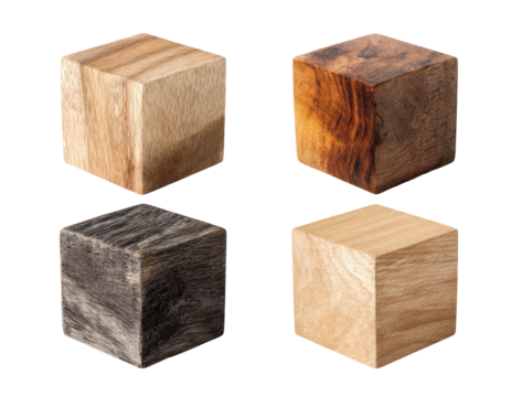 Four wooden cubes of varying tones