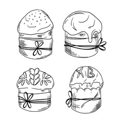 Set of traditional Easter cupcakes, hand drawn. Vector festive sphere. Suitable for culinary projects and decorative designs.