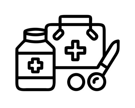 Medical kit with medicine bottle and scissors
