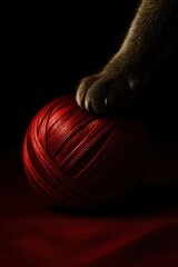 ball of wool with paw of cat