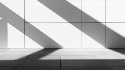 Obraz premium Play of shadows on a minimalist white wall in an urban environment during midday
