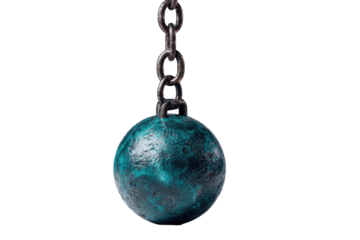 Heavy teal ball hanging on chain