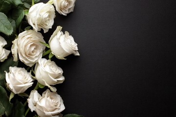 Elegant Sympathy Backdrop: White Roses on Dark Canvas for Condolence Messages and Greeting Cards
