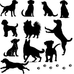 set of dogs silhouettes