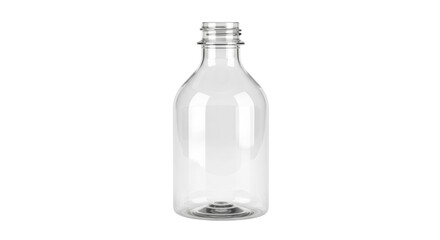 Isolated clear empty plastic bottle for liquids packaging design, no label and blank