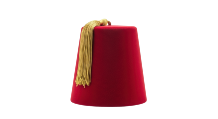Isolated red fez with golden tassel, traditional headdress of Ottoman Empire and North Africa