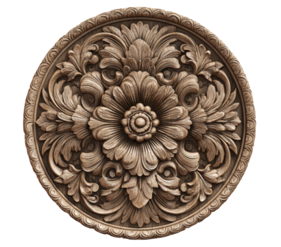 Ornate, circular wood carving