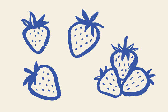 Strawberries doodle sketch bold outline hand drawn vector illustration